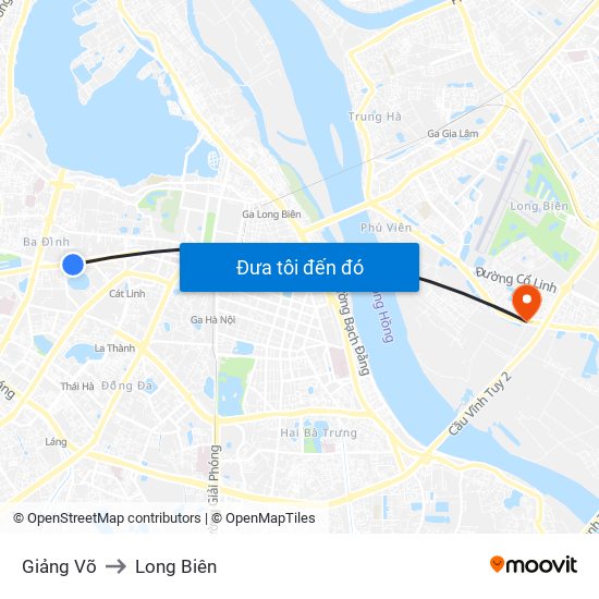 Giảng Võ to Long Biên map