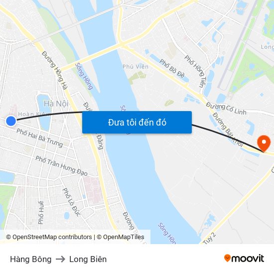Hàng Bông to Long Biên map