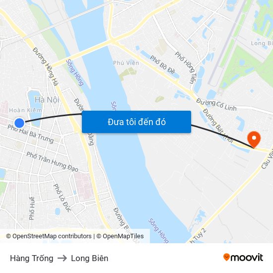 Hàng Trống to Long Biên map