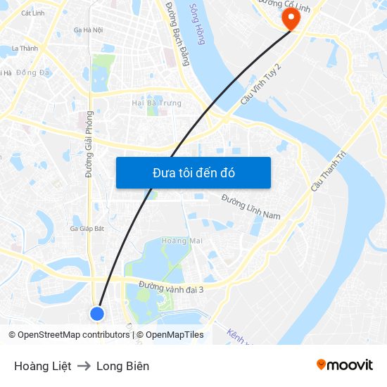Hoàng Liệt to Long Biên map