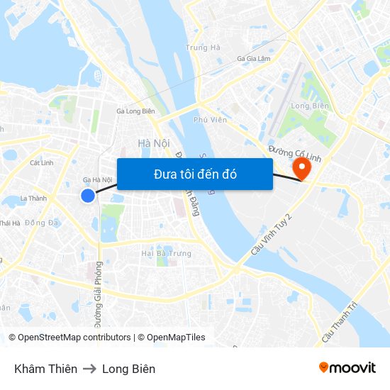 Khâm Thiên to Long Biên map