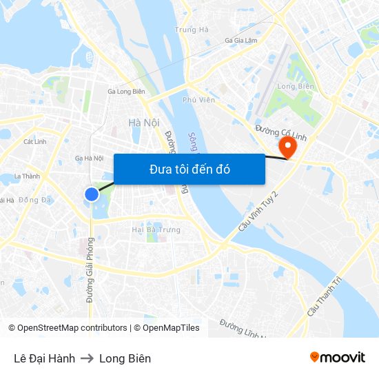 Lê Đại Hành to Long Biên map