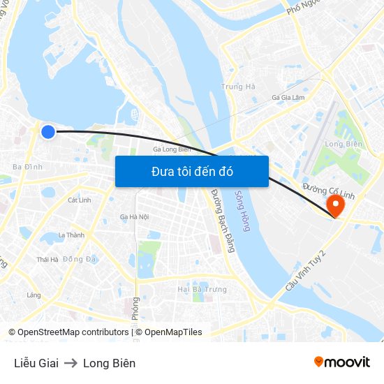 Liễu Giai to Long Biên map