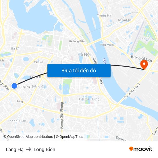 Láng Hạ to Long Biên map