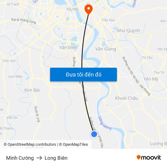 Minh Cường to Long Biên map
