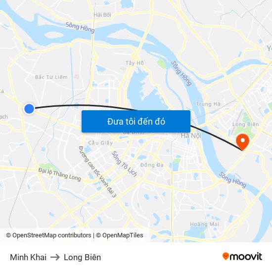 Minh Khai to Long Biên map