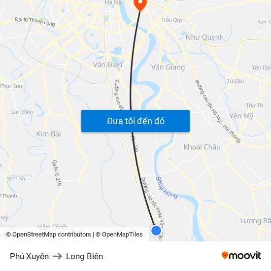 Phú Xuyên to Long Biên map