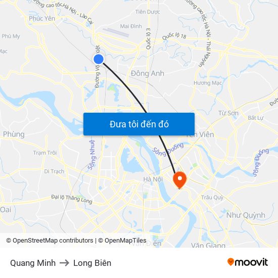 Quang Minh to Long Biên map
