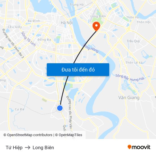 Tứ Hiệp to Long Biên map