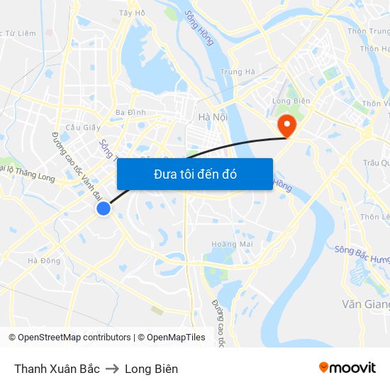 Thanh Xuân Bắc to Long Biên map