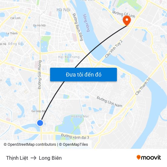 Thịnh Liệt to Long Biên map
