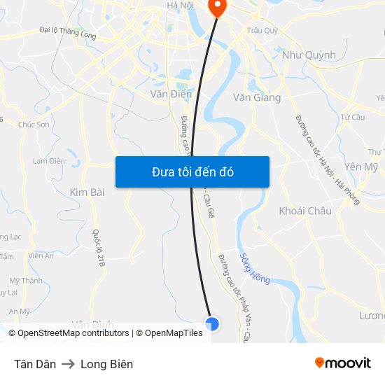 Tân Dân to Long Biên map