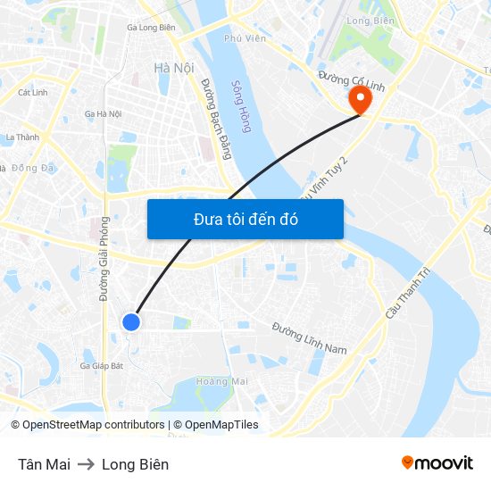 Tân Mai to Long Biên map
