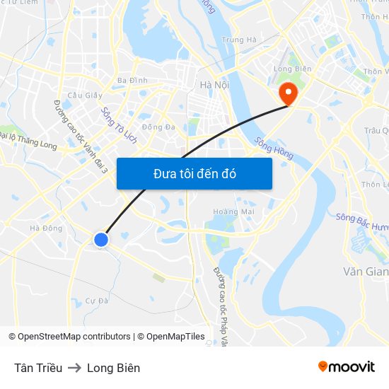 Tân Triều to Long Biên map