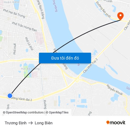 Trương Định to Long Biên map