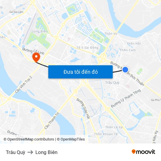 Trâu Quỳ to Long Biên map