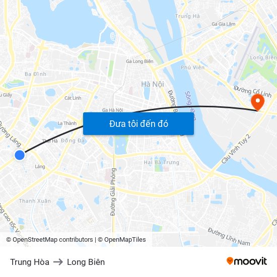 Trung Hòa to Long Biên map