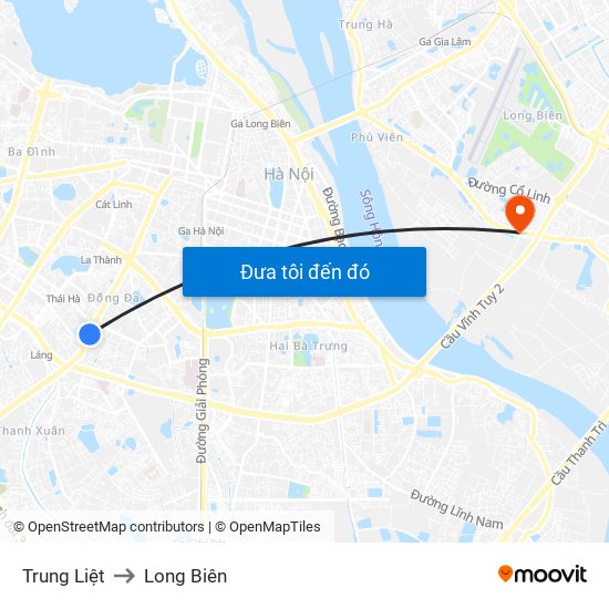 Trung Liệt to Long Biên map