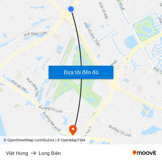 Việt Hưng to Long Biên map
