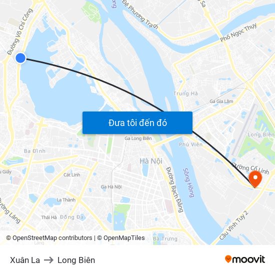 Xuân La to Long Biên map