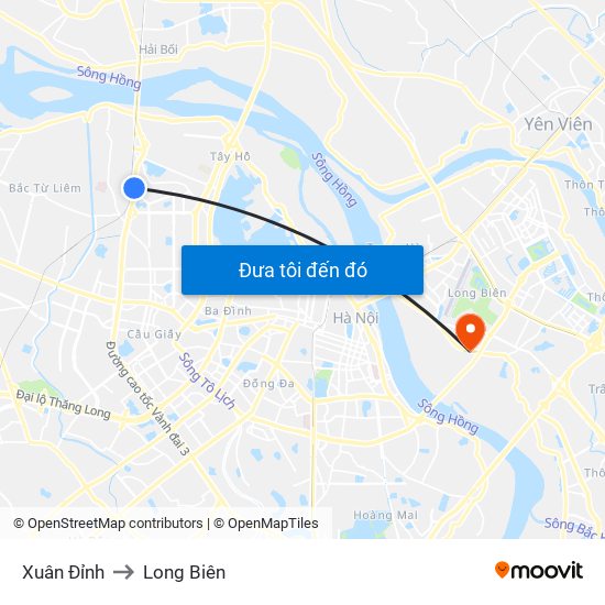 Xuân Đỉnh to Long Biên map