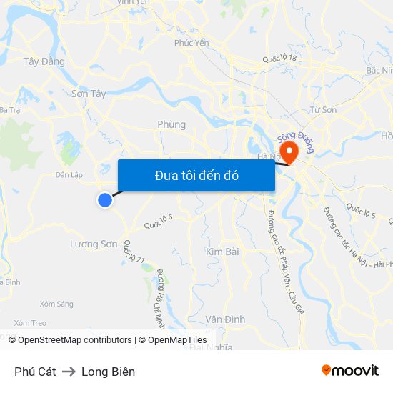 Phú Cát to Long Biên map