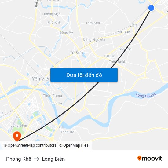 Phong Khê to Long Biên map