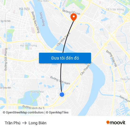 Trần Phú to Long Biên map