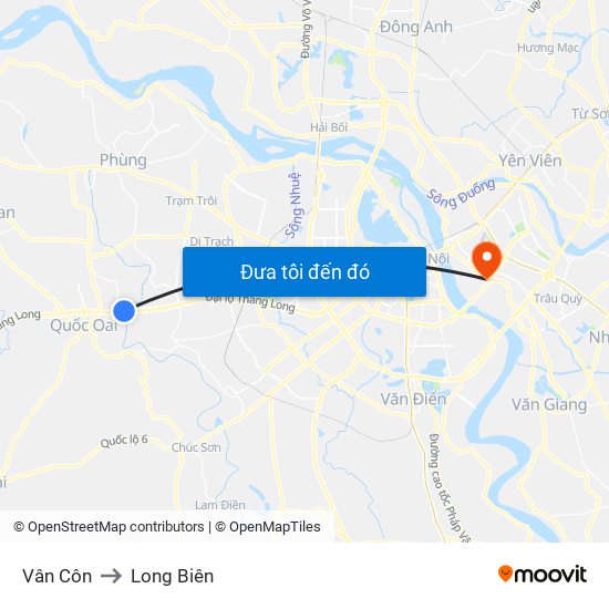 Vân Côn to Long Biên map