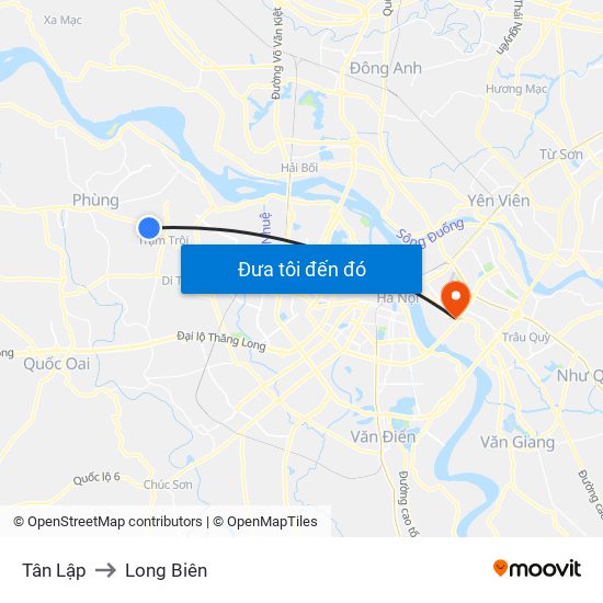 Tân Lập to Long Biên map