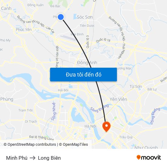 Minh Phú to Long Biên map