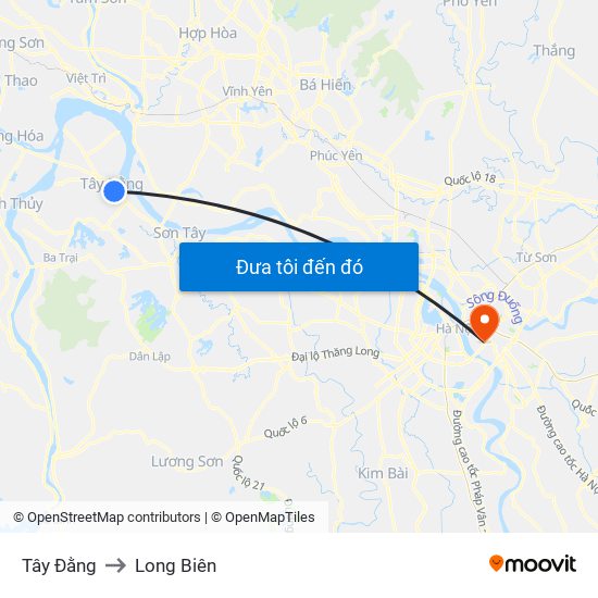 Tây Đằng to Long Biên map