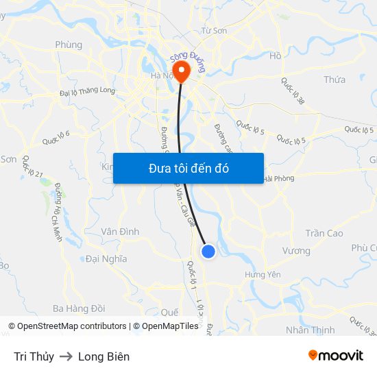 Tri Thủy to Long Biên map