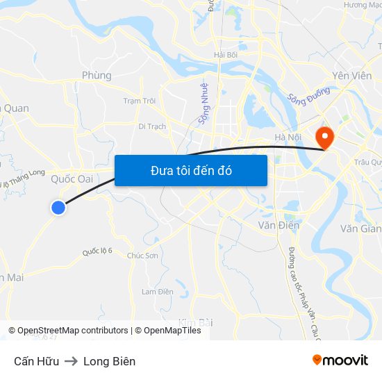 Cấn Hữu to Long Biên map