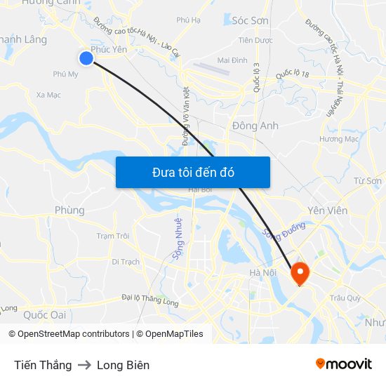 Tiến Thắng to Long Biên map