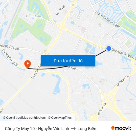 Công Ty May 10 - Nguyễn Văn Linh to Long Biên map