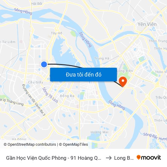 Gần Học Viện Quốc Phòng - 91 Hoàng Quốc Việt to Long Biên map
