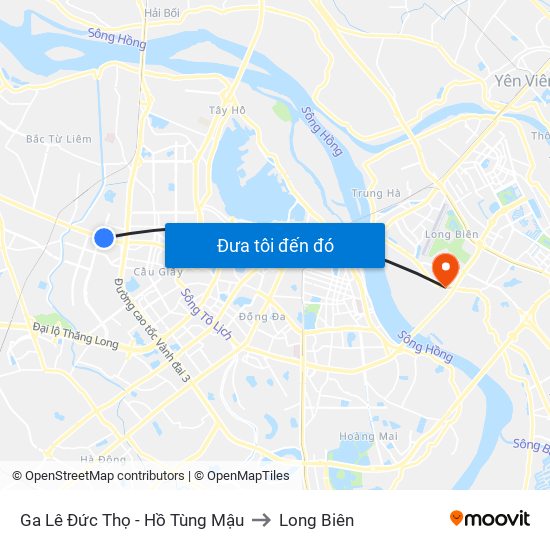 Ga Lê Đức Thọ - Hồ Tùng Mậu to Long Biên map