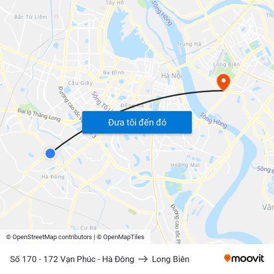 Số 170 - 172 Vạn Phúc - Hà Đông to Long Biên map