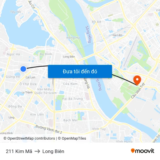 211 Kim Mã to Long Biên map