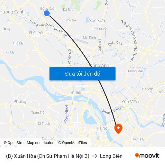 (B) Xuân Hòa (Đh Sư Phạm Hà Nội 2) to Long Biên map