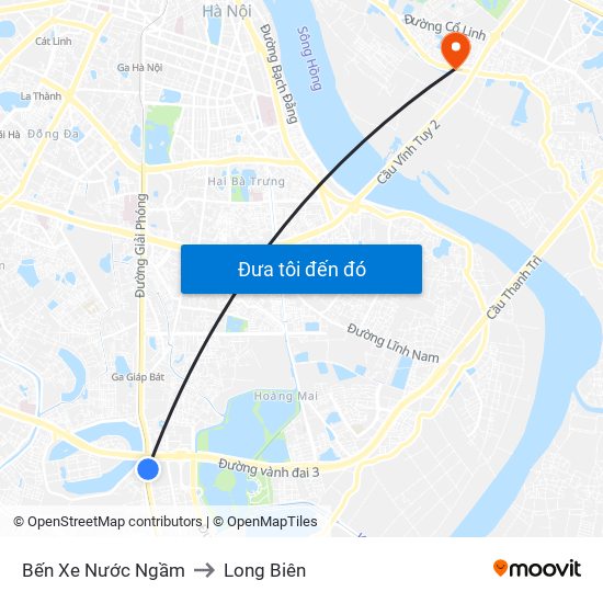 Bến Xe Nước Ngầm to Long Biên map