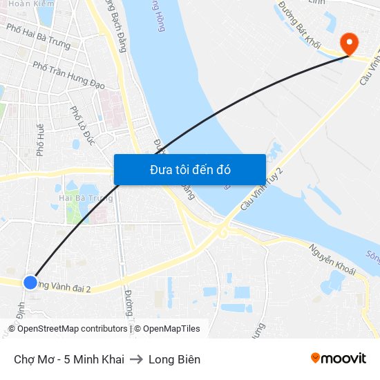 Chợ Mơ - 5 Minh Khai to Long Biên map