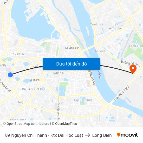89 Nguyễn Chí Thanh - Ktx Đại Học Luật to Long Biên map