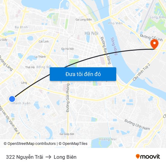 322 Nguyễn Trãi to Long Biên map