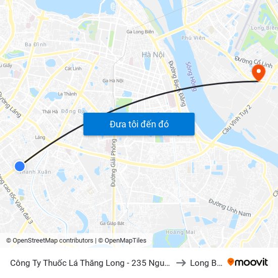 Công Ty Thuốc Lá Thăng Long - 235 Nguyễn Trãi to Long Biên map