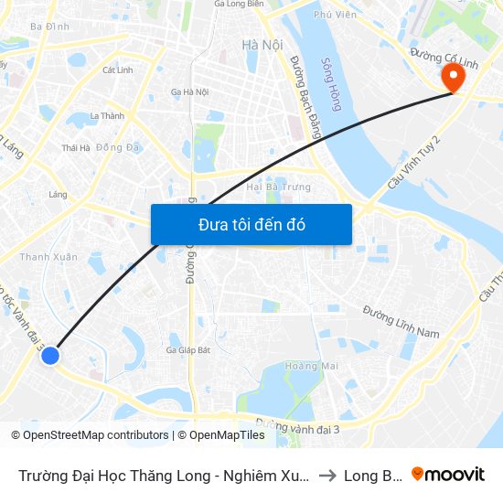 Trường Đại Học Thăng Long - Nghiêm Xuân Yêm to Long Biên map