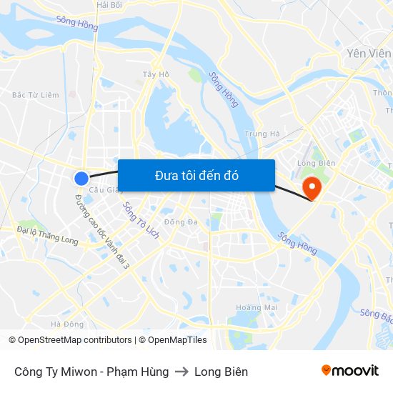 Công Ty Miwon - Phạm Hùng to Long Biên map
