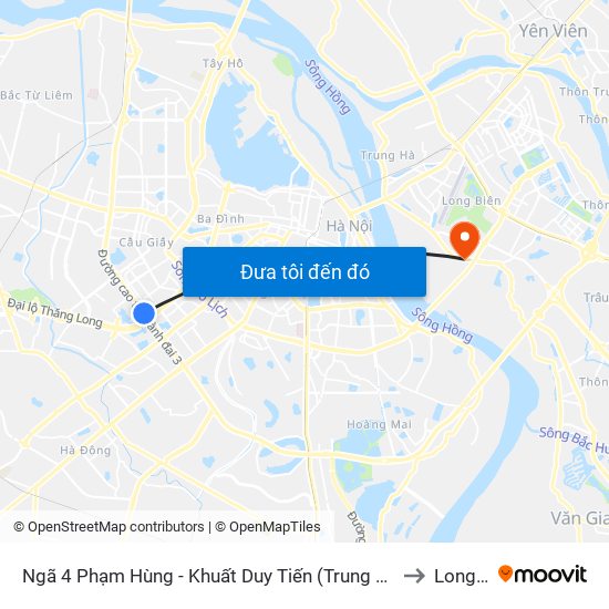 Ngã 4 Phạm Hùng - Khuất Duy Tiến (Trung Tâm Hội Nghị Quốc Gia) to Long Biên map