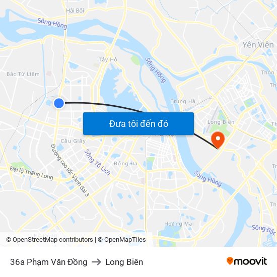 36a Phạm Văn Đồng to Long Biên map